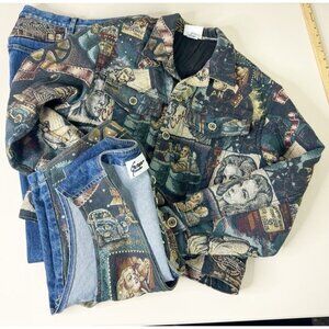VTG Guissepe Sz Med (8) Tapestry Hollywood Cinema Set-Jacket, Vest & Jeans-EUC